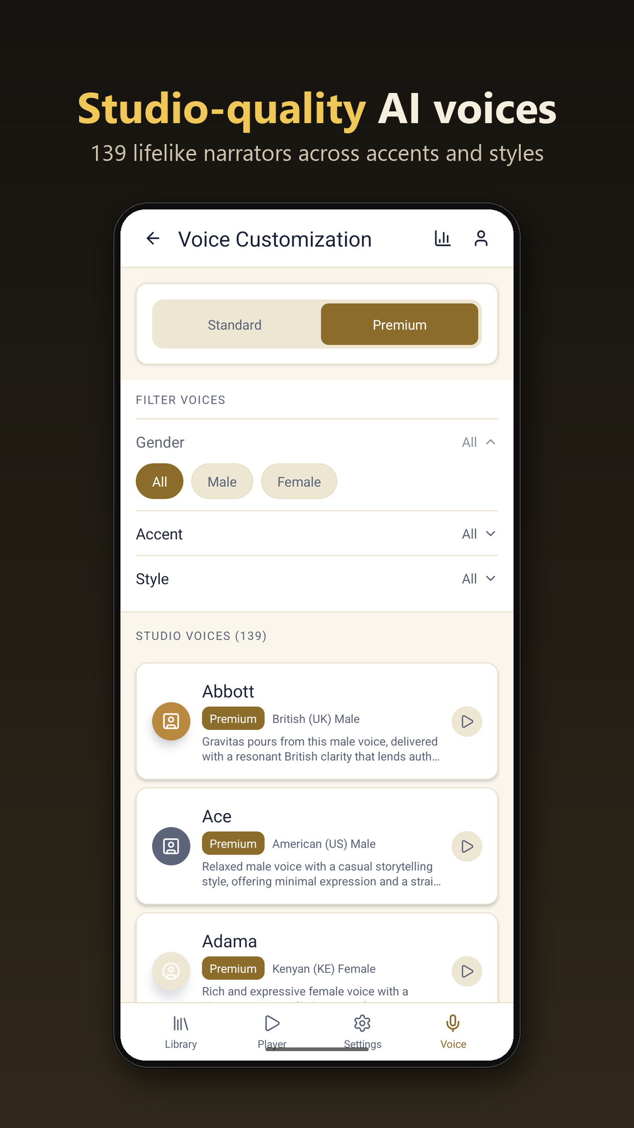 InkDub premium AI voice catalog